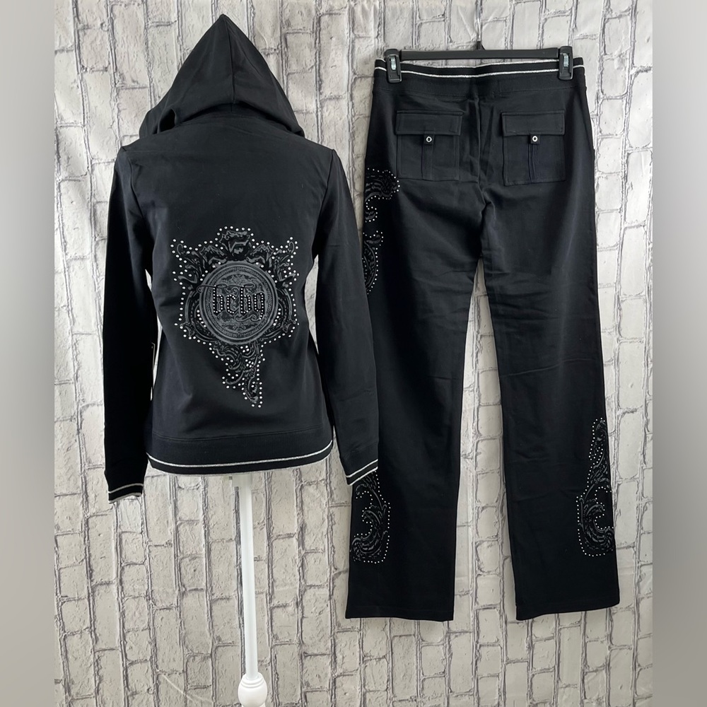 BCBG Maxazria Size:L WomenHoodie/Pants  Phinestone Detail Shimmer Thread Outline - Picture 2 of 16